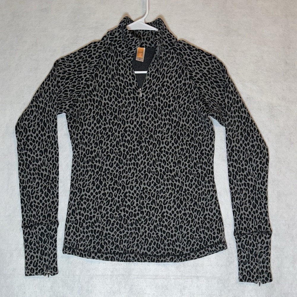 Lucy Animal Print 1/4 Zip Athletic Top Athleisure Black Gray Women's Small